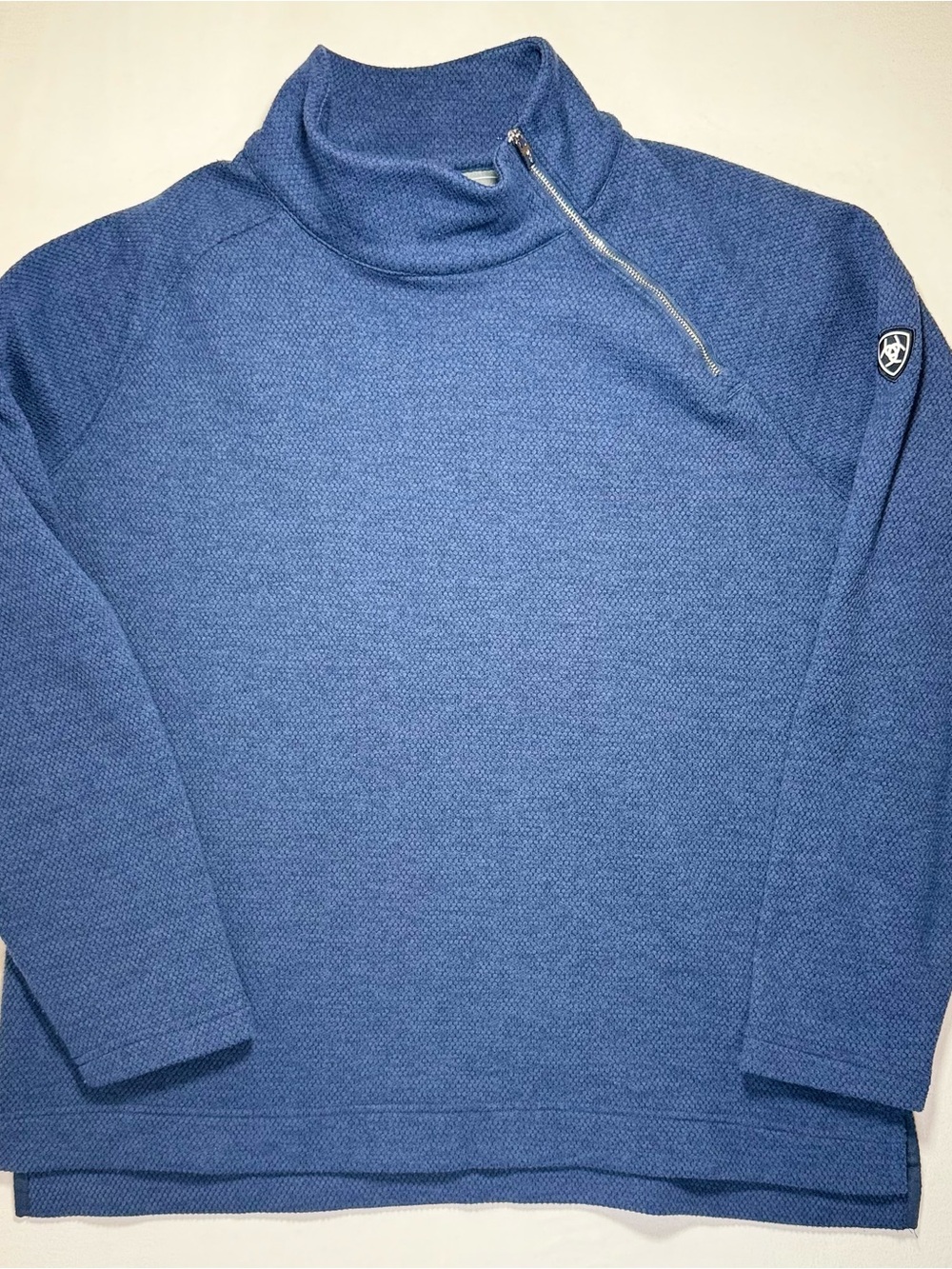Ariat tek Heathered Blue Asymmetrical Zip Funnel Sweater